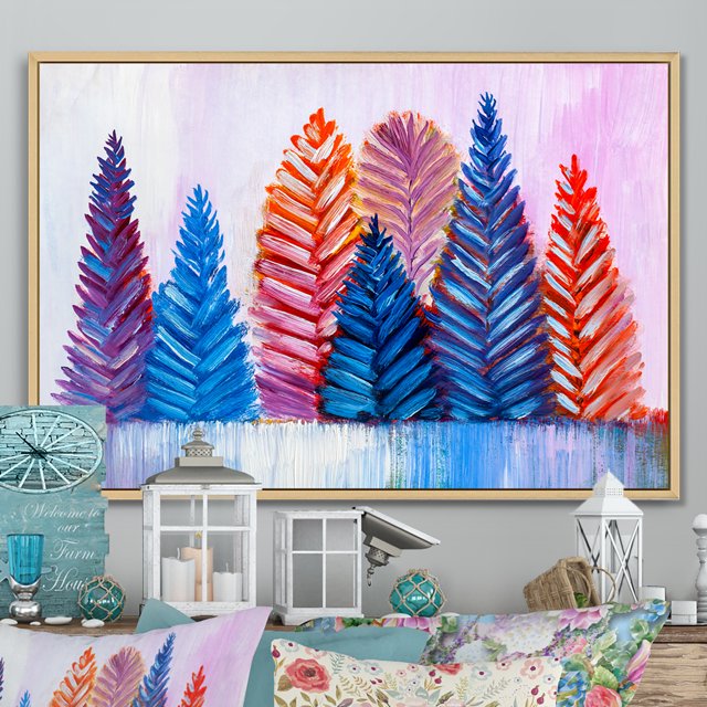 Designart Abstract Christmas Trees Traditional Floating Frame Wall Art