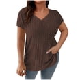 thumbnail image 1 of Liquidation d'Économies! Hauts Oversize pour Femmes en Liquidation, Blouse d'Été à Manches Courtes pour Femmes, Haut d'Été pour Femme Grande Couleur Unie à Col Rond en Tricot à Rayures à Manches Courtes, 1 of 5