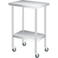 thumbnail image 1 of YUSAZENS Table de Rangement à Double Couche en Acier Inoxydable 201, Établi Mobile Chariot à Outils 14*24 Pouces+roues, 1 of 7