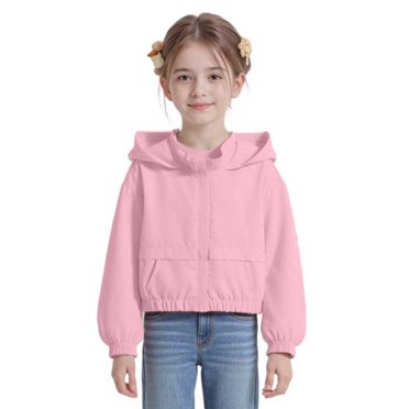 Aocisk Stylish Girls Hooded Windbreaker Jacket Outerwear for Children with Zipper Closure and Lightweight Comfort Pink 11-12 Years