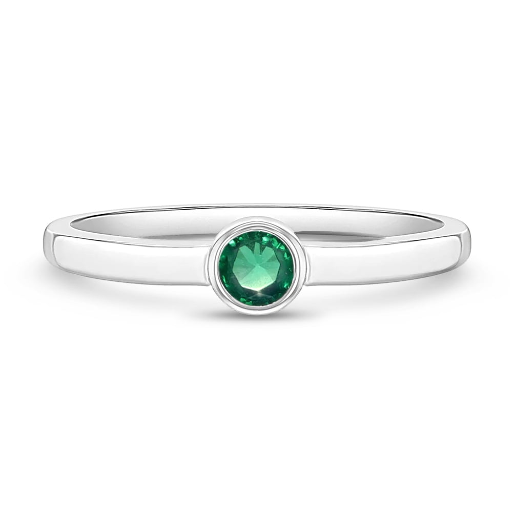925 Sterling Silver Simulated Emerald Birthstone CZ Ring For Toddler Girl Size 2