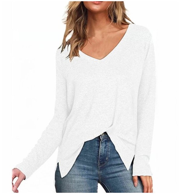 Yuyuzo Womens Sweatshirts Tops V Neck Long Sleeve Straight Line Pullover Fall Casual Sweatshirt Solid Color