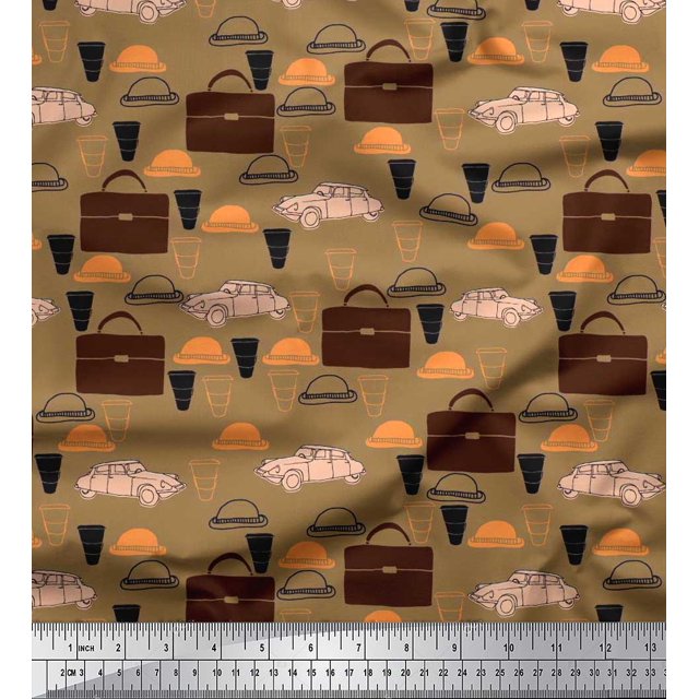 Soimoi Rayon Fabric Hat,Car & Suitcase Travel Print Fabric by Yard 56 Inch Wide
