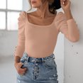 thumbnail image 2 of AherBiu Womens Blouses Trendy Long Sleeve Comfy Tops Ribbed Knitted Slim Tight Stretchy Fall Shirts, 2 of 7