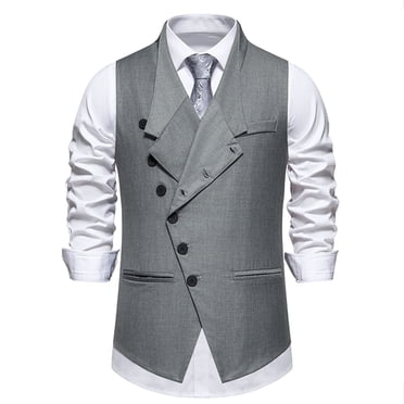 TIMIFIS Men's Suit Vests Business Suit Vestss for Men Formal Slim Solid Fashion Retro Wedding Waistcoat for V-Neck Tuxedo Vests with Pockets - Spring/Summer