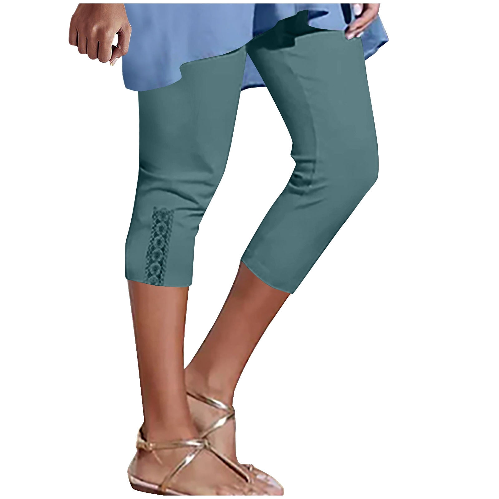 Birdeem Womens Cropped Pants with Lace Solid Color Casual Sports Slim Cropped Pants