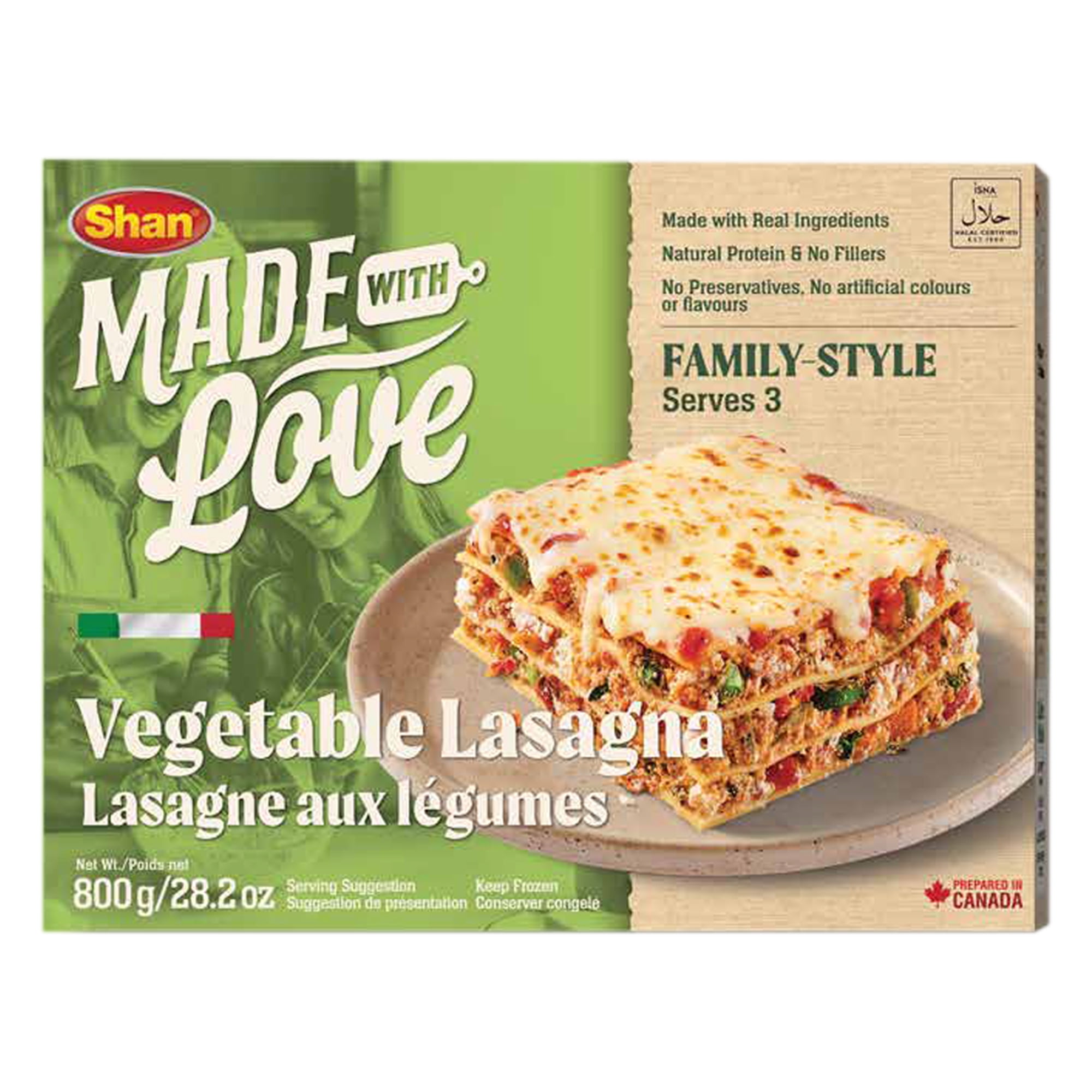 Shan Vegetarian Lasagna – Meatless Frozen Pasta Meal with Seasoned Veggies, Creamy Cheese Sauce & Béchamel | Italian Comfort Food Made Easy – 300g, SHAN VEGETABLE LASAGNA 800G