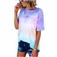 thumbnail image 4 of Femmes T-Shirt Cravate Teint Causal Top en Vrac Fille Ronde Manches Courtes Chemisier à Col Rond, Violet, XXL, 4 of 8