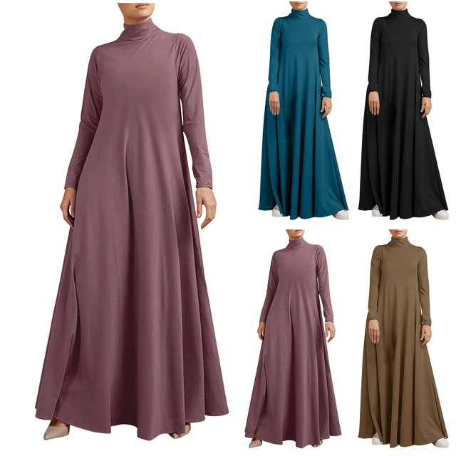 Gspmoly Robes pour Femmes, Robe Décontractée Grande Taille pour Femmes à Col Montant, Couleur Unie, Manches Longues, Hiver Automne, Basique, Maxi Longue Décontractée, Robe Quotidienne de Vacances, Robes de Travail pour Femmes, Offres du Jour