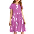 thumbnail image 4 of Liquidation Aujourd'hui Iumwxz Robe Décontractée Trapèze Robe Tunique pour Adolescentes Robe Col Rond Imprimé à Rayures Manches Courtes Robes pour Adolescentes Robe Confortable pour Aller à l'École 4-14 Ans, 4 of 7