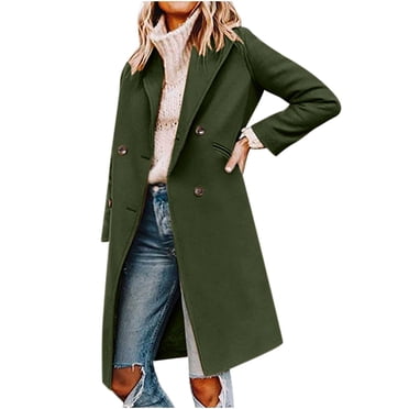 IROINID Manteau Long Décontracté pour Femme à Revers Cranté, Trench Uni à Manches Longues, Vert