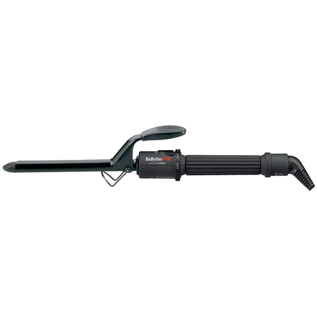 BaByliss PRO Ceramix Xtreme 1/2" professional ceramic curling iron with black ceramic barrel, ridged spring handle, clamp lever, adjustable heat up to 430°F, built-in stand, cool tip, and 9-foot swivel cord for styling hair.