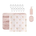 thumbnail image 1 of Mainstays 16-Piece Pink Shower Curtain Bathroom Set – Fabric Curtain with Rug, Hooks, Soap Dispenser & Tray, 1 of 17