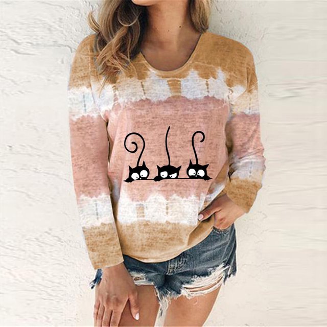 Chandails à Manches Longues pour Femmes Imprimé à Nouer - T-Shirt à Col Rond Patchwork T-Shirt Décontracté Tee Blouse Hauts Blouses pour Femmes en Liquidation