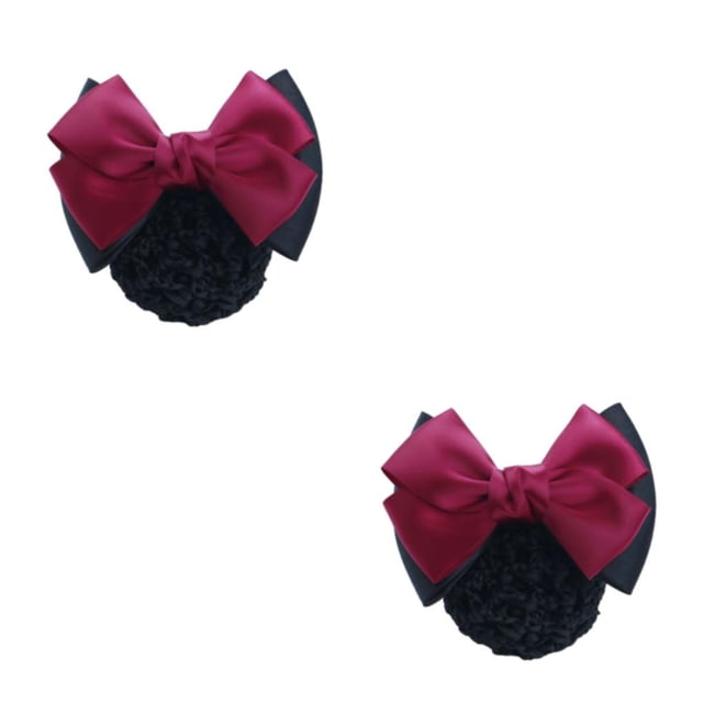 Transemion Wide Application Bow Work Hair Clips Snood Net For Stylish And Convenient Good Gifts Cloth Bowknot Hair Clip Hairnets Two Bows- rose red 2Set