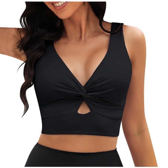 Tungbrin Hauts de Bikini pour Femmes, Nœud à l'Avant, Découpes, Hauts de Tankini Courts, Bretelles Ajustables, Maillot de Bain, Plage, Rembourré