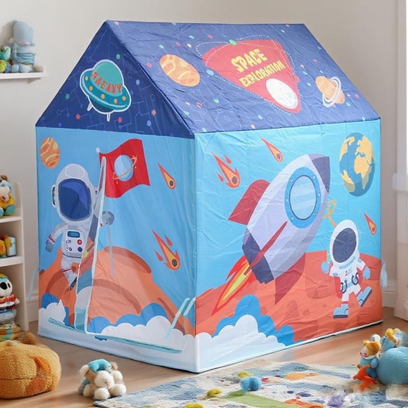 Bruce&Shark Tente de Jeu pour Enfants Maisonnette Tente Intérieure pour Garçons Tout-Petits, Grande Maisonnette Château Lit Tentes Vaisseau Spatial Espace Extra-Atmosphérique Fusée Bleu