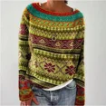 thumbnail image 2 of MesaSe Chandail à Imprimé Fair Isle pour Femmes, Style Vintage Aztèque, Imprimé Paysage de Montagne, Col Rond, Tricoté, 2 of 3