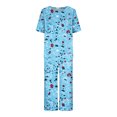 thumbnail image 4 of Mikilon Pyjama Décontracté pour Femmes, Ensemble de Sommeil Mode Imprimé à Manches Courtes, Pantalon Capri, 2 Pcs, Col Rond, Tenue de Détente Décontractée avec Poches, Ensemble 2 Pcs, Bleu Pâle, S, 4 of 8