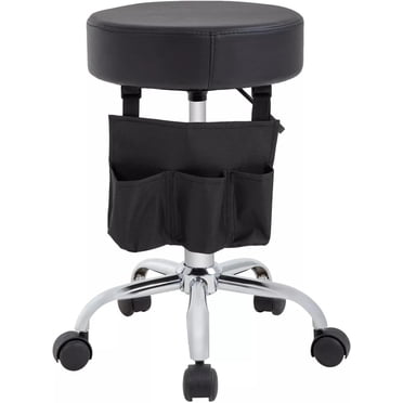 FDW PU Leather Round Salon Stool, Rolling Stool with Wheels, Swivel, Height Adjustable, for Salon Tattoo Parlor, Spa Work Chair, Beauty Massage, Office, Black