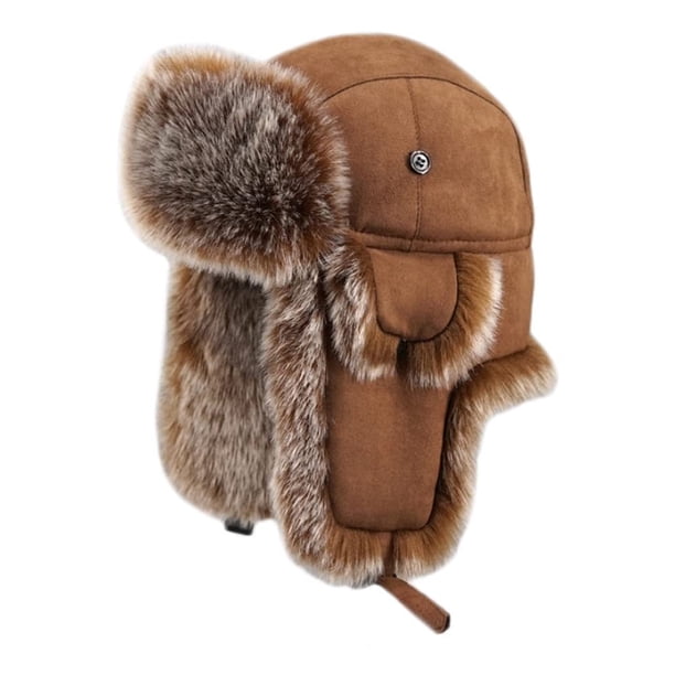 Estbridg Men Winter Faux Fur Suede Leather Trapper Hat Cap Ski
