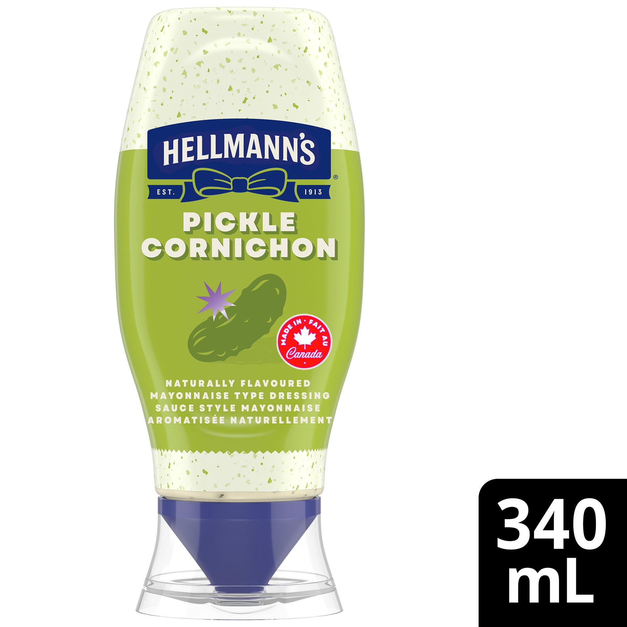 Hellmann's Pickle Flavoured Mayonnaise Dressing, Tangy & Creamy Condiment with Real Dill Pickles for Burgers, Sandwiches & Fries, 340 ml