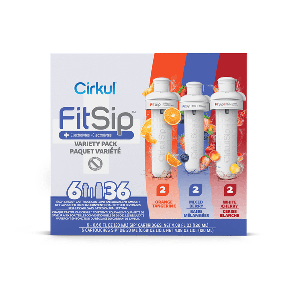 Paquet multi-saveurs de 6 cartouches FitSip de Cirkul (2 Mélange de baies, 2 Cerise blanche, 2 Orange tangerine)