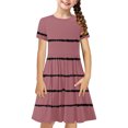 thumbnail image 2 of Soldes de Liquidation d'Été Iumwxz Robe Tunique Plissée Robe Ample Ligne A Robes Col Rond Rayé Graphique Robe à Manches Courtes pour Enfants Robes Tendance pour Cadeaux des Fêtes 4-14a, 2 of 7