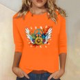 thumbnail image 2 of Dadaria Chemise Orange Hauts pour Femmes T-Shirt à Manches 3/4 Col Ras du Cou T-Shirt Grande Taille Tee Chandail d'Été Blouses L, 2 of 5
