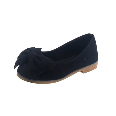 Baby Girls Casual Shoes Bow Slip On Non-slip Lightweight Flock Nude Shoes Princess Ballerina Flats Children Day Shoes Girls Single Shoes Black