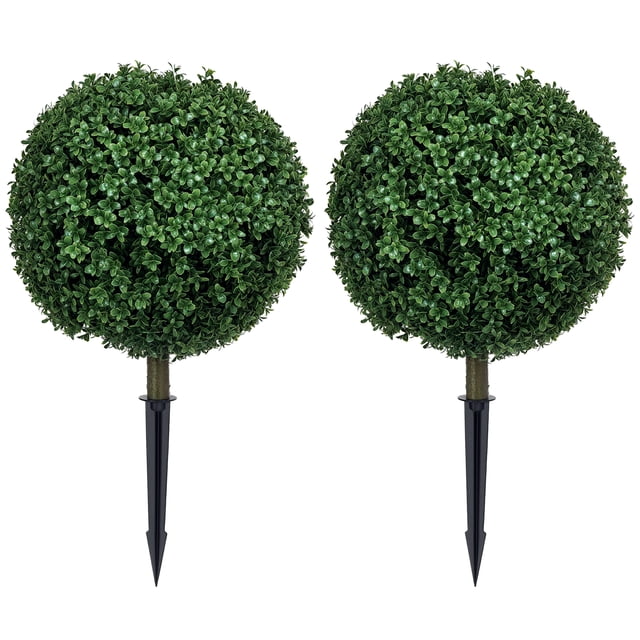HOMCOM Ensemble de 2 Buis Topiaires Artificiels avec Piquets de Sol