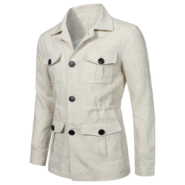 LOVZFMLL Jackets for Men's Solid Color Button Pocket Long Sleeved Hooded Lapel Casual Jacket