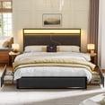 thumbnail image 2 of GUNAITO Queen Bed Frame with 2 Storage Drawers, Platform Bed with Headboard, Velvet Upholstered Bed Frame with LED Lights & Charging Station, Dark Grey, 2 of 7