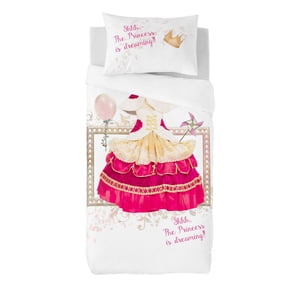 Gouchee Home Princess Pink Twin Duvet Cover Set – 2‑Piece OEKO‑TEX Certified Cotton Kids Bedding with Reversible Fairytale Dress-Up Print