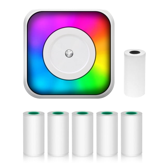 C31 Portable Thermal Printer with Color LED Light - Mini Wireless Label Maker for Notes, Images, Web Pages & Lists - Includes 1 Roll of Thermal Paper and 5 Rolls of Adhesive Labels, Rechargeable