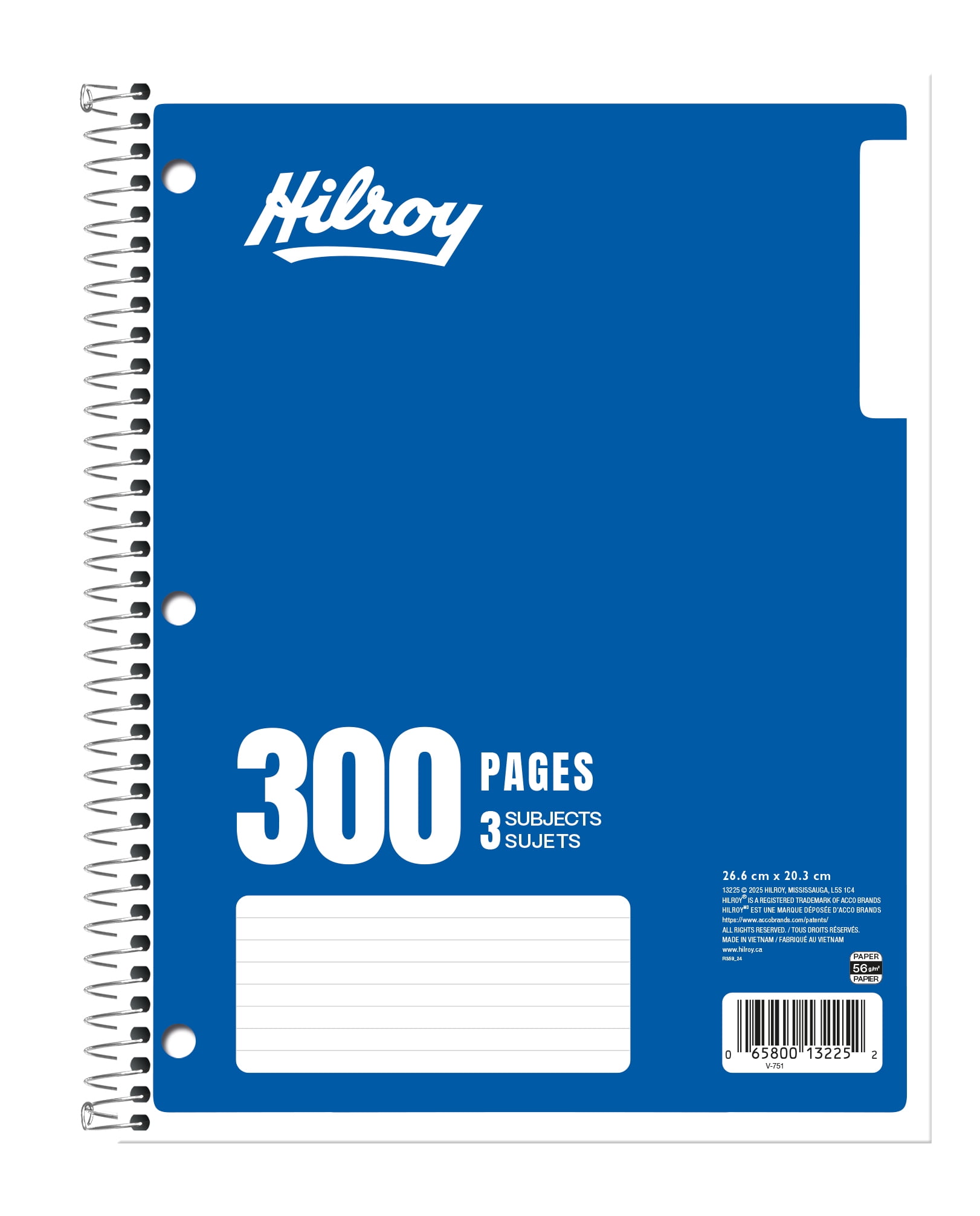 Hilroy® 3 Subject 300pg Notebook, Dark Blue