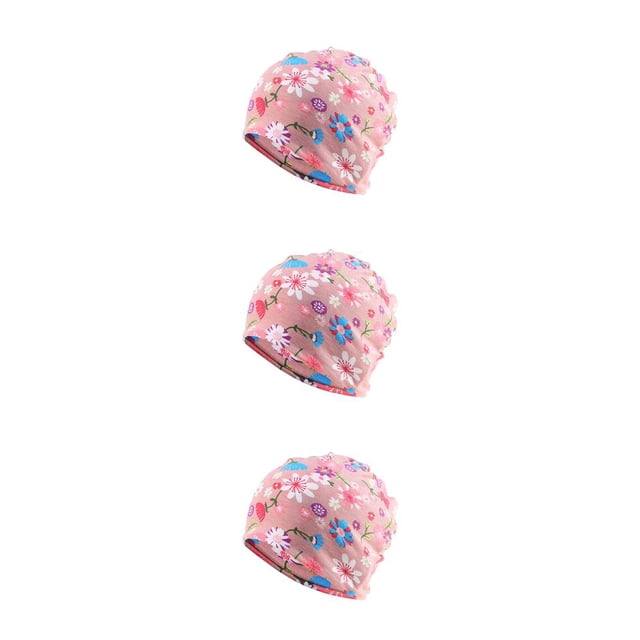 Transemion Bonnet Décontracté Hijab Musulman Imprimé Floral Turban Coloré Protection des Oreilles Ajustable Bonnet de Nuit pour Femmes Fleur Rose 3Set