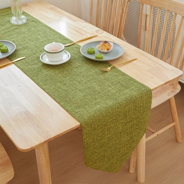 JASKFLY Long Table Sheer Runner for Weddings & Parties Solid Color Linen Table Runner 30x210cm(120 -150cm Tables)Green