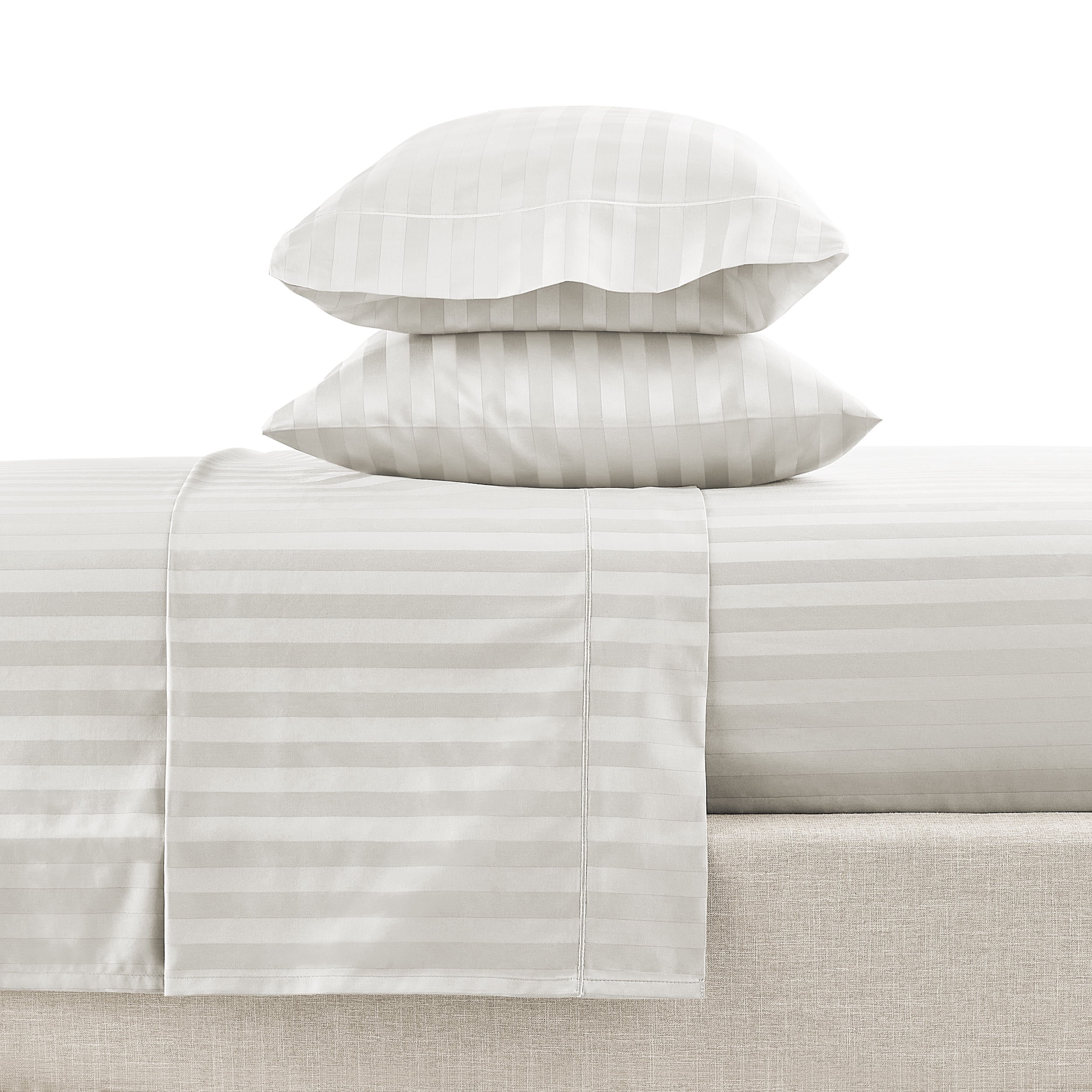 Hotel Style 4-Piece 600 Thread Count White Stripe Egyptian Cotton Adult Bed Sheet Set, King -Deep Pocket