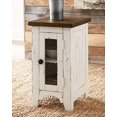thumbnail image 1 of Signature Design by Ashley Wystfield Chaise de Style Ferme Table d'Appoint Bout de Canapé avec Porte d'Armoire pour Rangement Blanc et Brun avec Fini Vieilli, 1 of 5