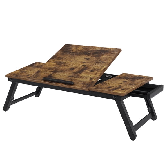SONGMICS Bureau pour Ordinateur Portable, Plateau de Déjeuner pour Lit et Sofa, Dessus Inclinable Réglable, Brun Foncé Rustique ULLD110B01