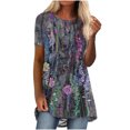 thumbnail image 1 of EQWLJWE Hauts d'Été pour Femmes Hauts pour Femmes Liquidation Femmes Décontracté Imprimé Manches Courtes Col Rond Chandail Blouse T-shirt Hauts, 1 of 5
