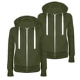thumbnail image 2 of QATAINLAV Chandails à Capuche Zippés pour Femmes 2 Pcs Automne Hiver Manches Longues en Molleton Chandails à Capuche Minces Vestes avec Poches Tenues de Sortie, Vert Armée, TG, 2 of 3