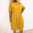 thumbnail image 4 of LOVZFMLL Robe Maxi d'Été Ample pour Femme, Unie, à Fleurs Brûlées, Ajourée, à Manches Courtes, à Col Rond, Jaune G, 4 of 7