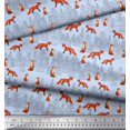 thumbnail image 2 of Soimoi Blue polyester Crepe Fabric Cedar Tree & Fox Animal Printed Craft Fabric by the Yard 52 Inch Wide, 2 of 5