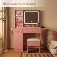 thumbnail image 4 of GloryStar Vanity Desk with Mirror and Lights, Makeup Vanity Power Outlets Makeup Table with Drawers & Cabinet, Storage Stool, Dressing Table for Bedroom, 4 of 8