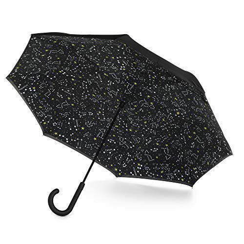 The totes InBrella Reverse Close Umbrella, Zodiac, One Size, Inbrella Reverse Auto Close Stick Umbrella With J Hook, Wind & Rainproof