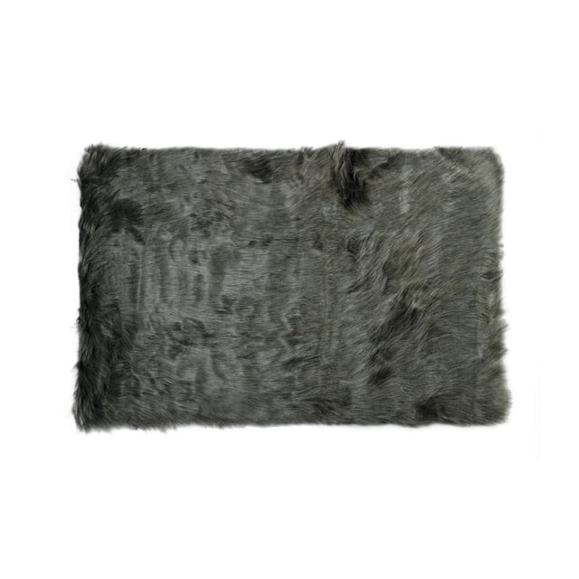 H-LUXE Hudson Faux Fur 5'X8' Rug in grey with a thick, plush faux sheepskin texture made from acrylic plush fibers and a microsuede anti-skid backing, shown flat on a white background, ideal for indoor warmth and softness, often used as a cozy seat cover or draped accent.