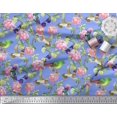 thumbnail image 2 of Soimoi polyester Crepe Fabric Leaves,Floral & Hummingbird Bird Print Fabric by Yard 52 Inch Wide, 2 of 3