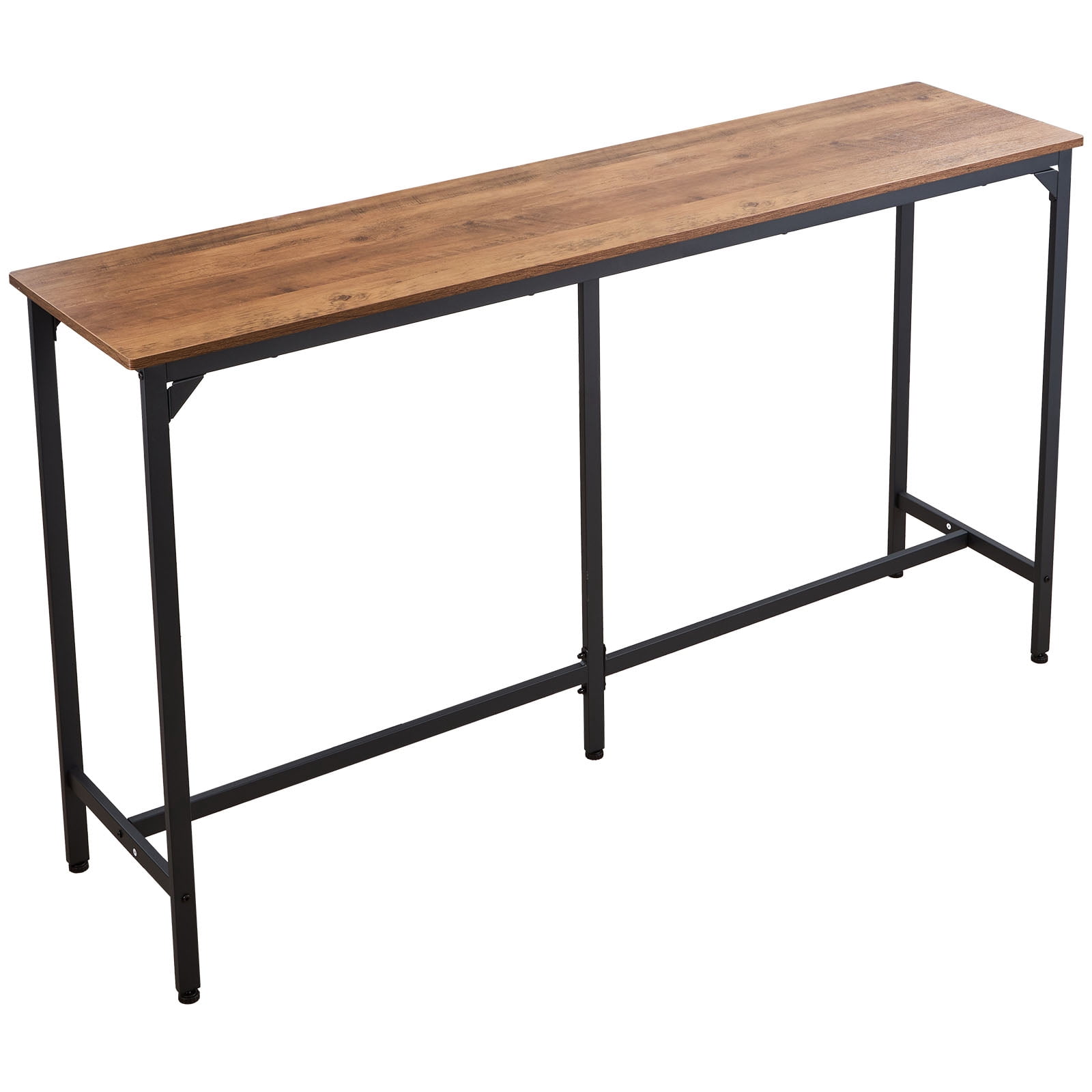 KFFKFF Bar Table, 1PCS 53″ Kitchen Bar Table, Tall Dining Tables with Rounded Edge, Rectangular High Top Kitchen Tables for Balcony, Living Room, Light Brown, Black, Extended Horizontal Design